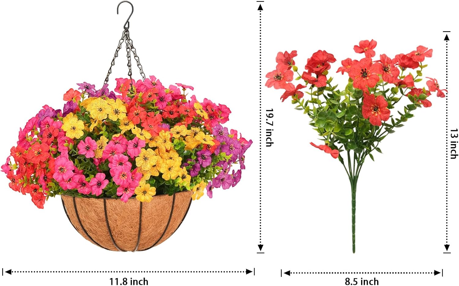 Two Set Artificial Colorful Daisy Hanging Flowers with Coco Basket - Image 3