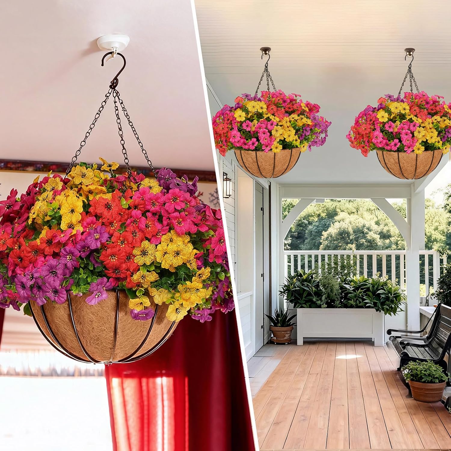 Two Set Artificial Colorful Daisy Hanging Flowers with Coco Basket - Image 4