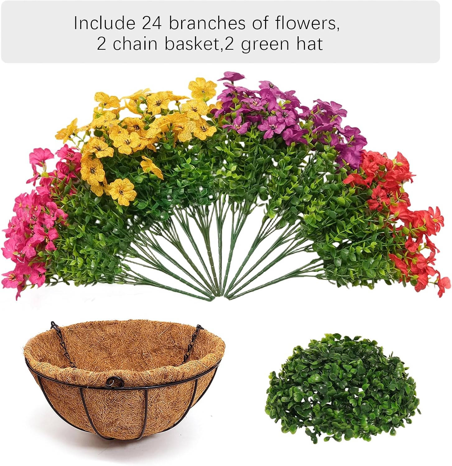 Two Set Artificial Colorful Daisy Hanging Flowers with Coco Basket - Image 5