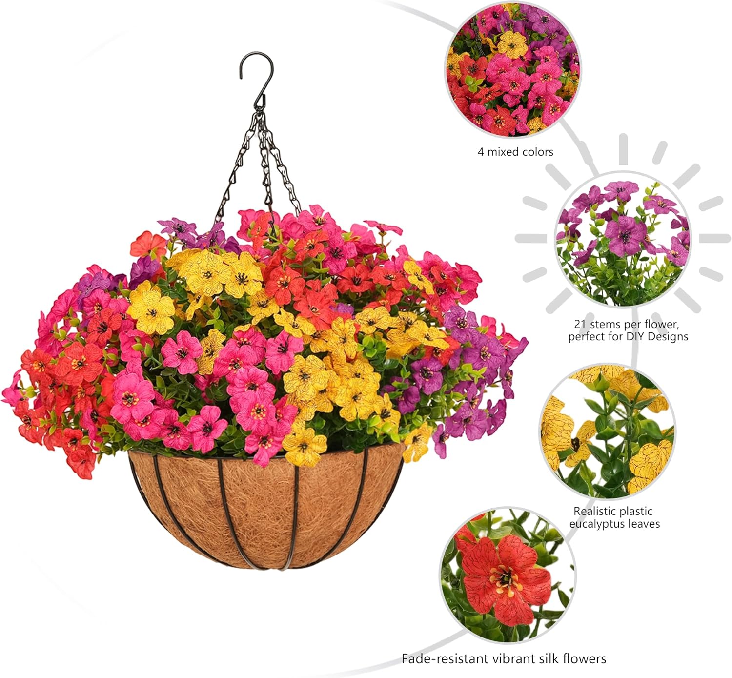 Two Set Artificial Colorful Daisy Hanging Flowers with Coco Basket - Image 6