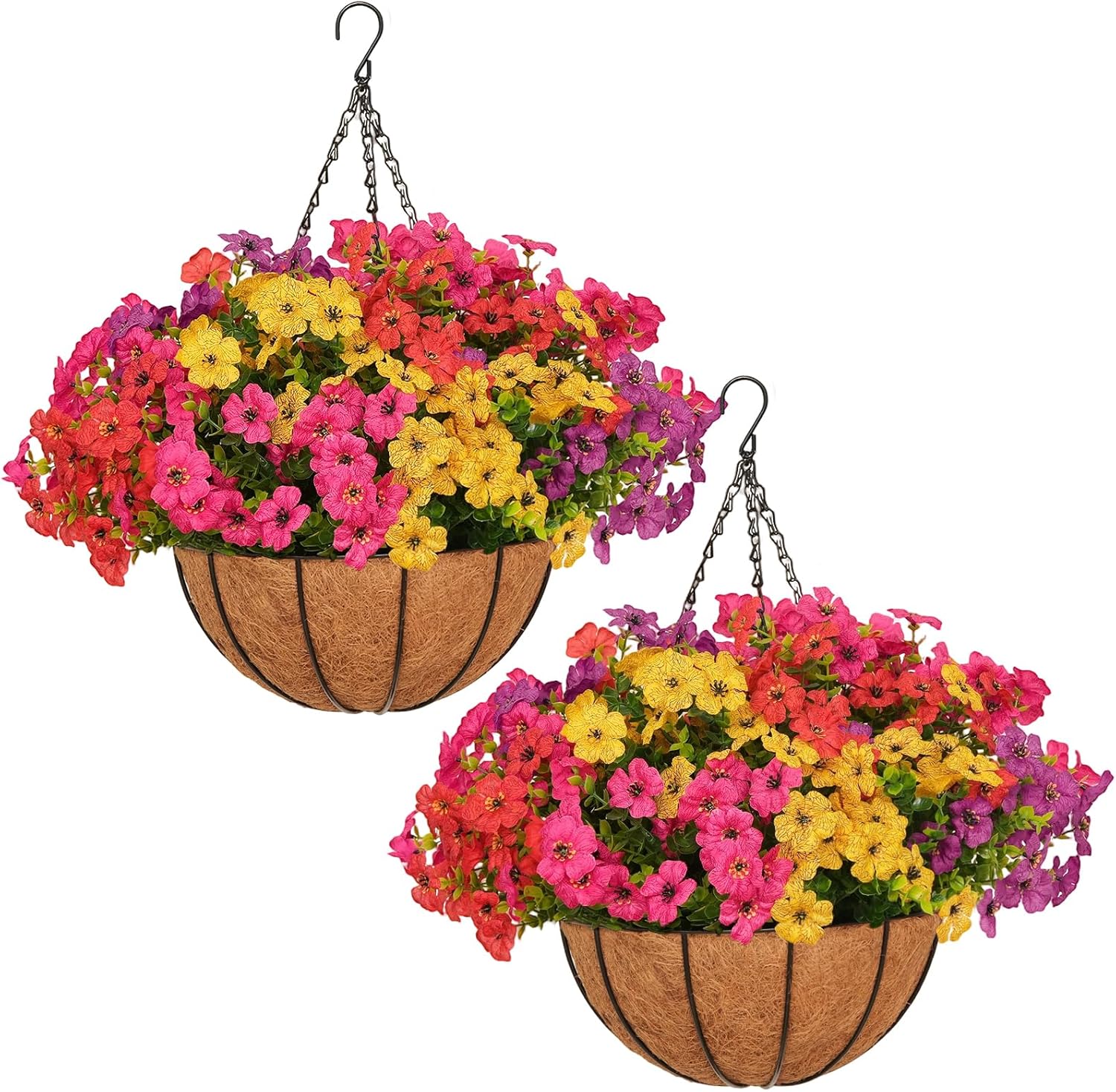 Two Set Artificial Colorful Daisy Hanging Flowers with Coco Basket