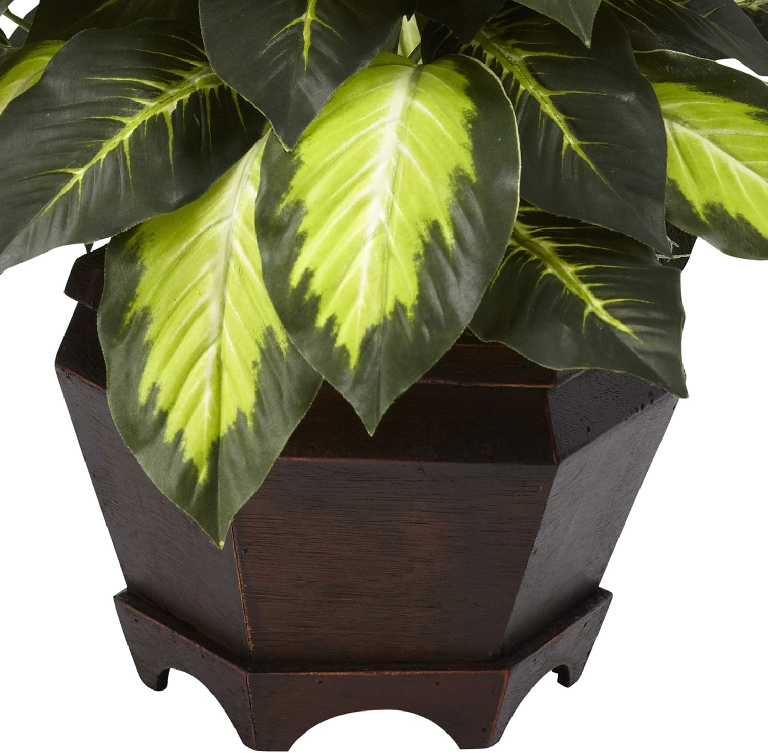 Artificial Dieffenbachia Plant with Decorative Wooden Planter - Image 5