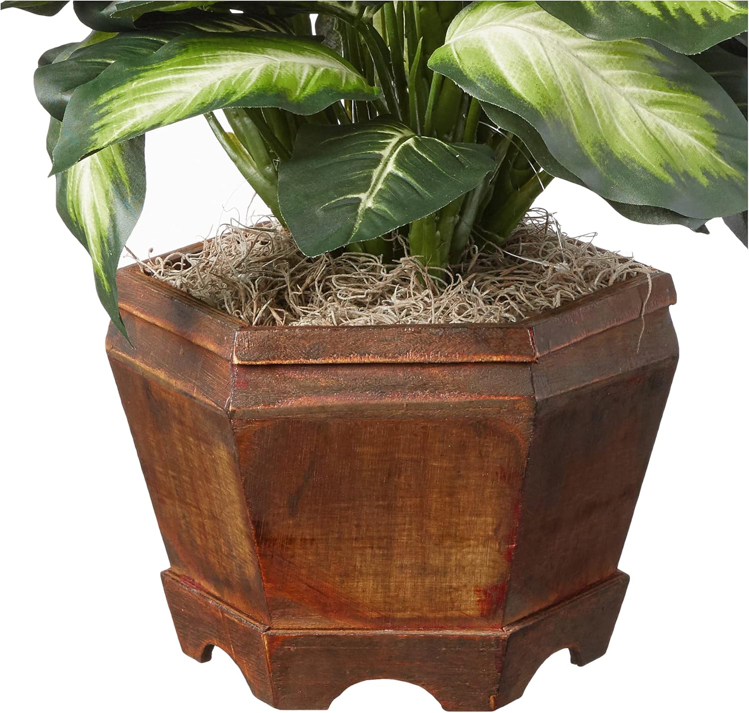 Artificial Dieffenbachia Plant with Decorative Wooden Planter - Image 7