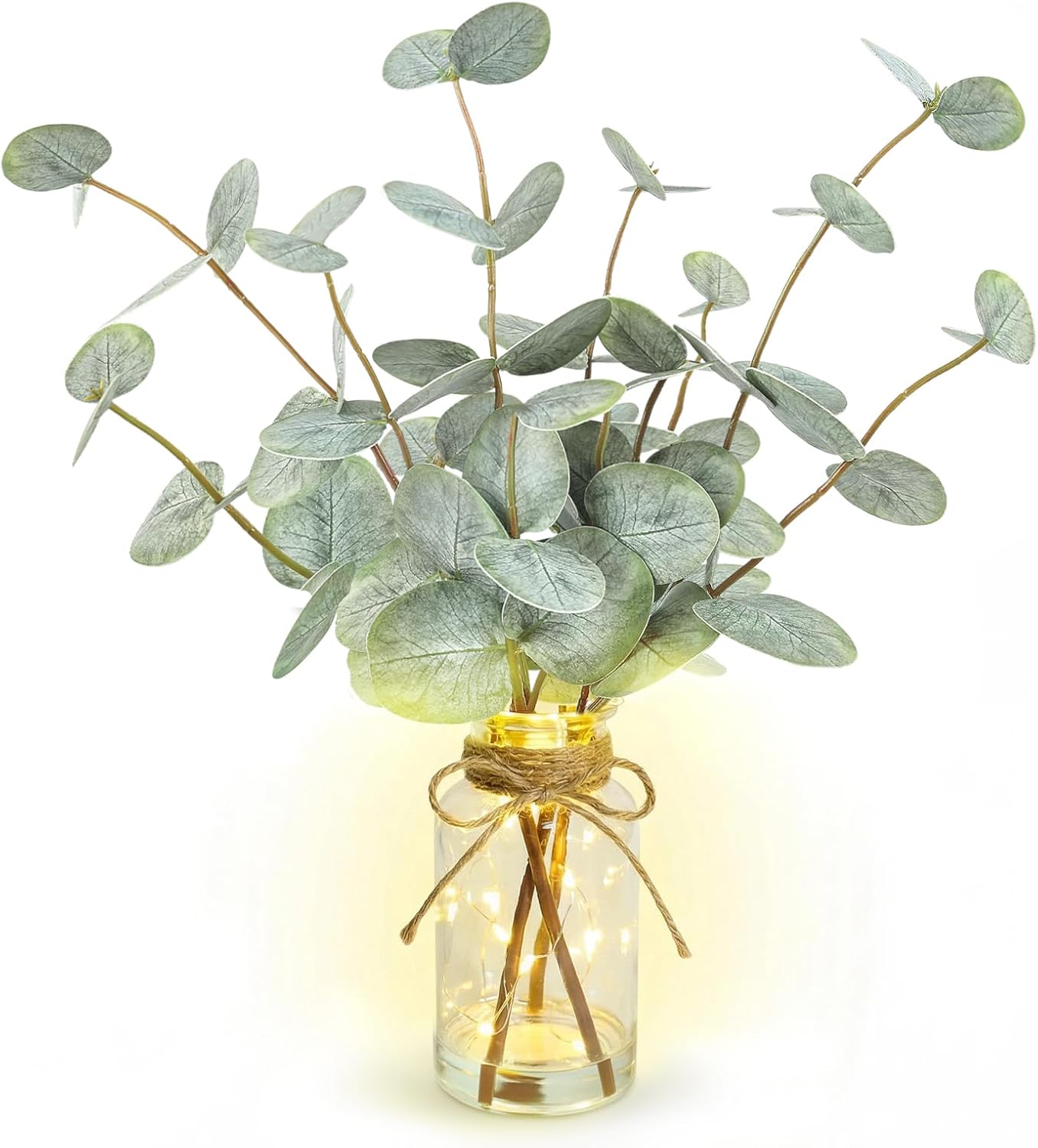 Artificial Green Eucalyptus Stems in Clear Glass Vase with Faux Water - Image 10