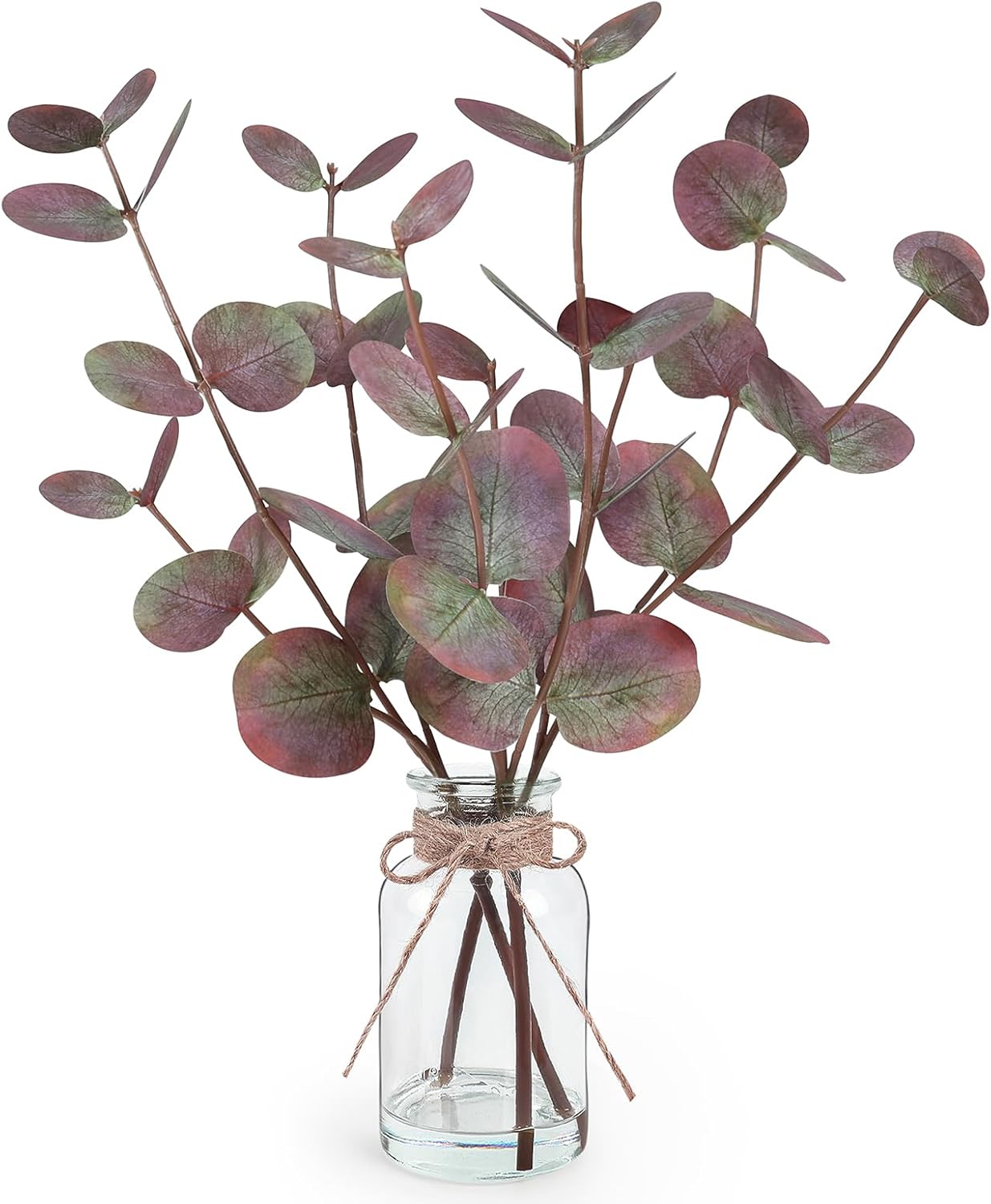 Artificial Green Eucalyptus Stems in Clear Glass Vase with Faux Water - Image 11