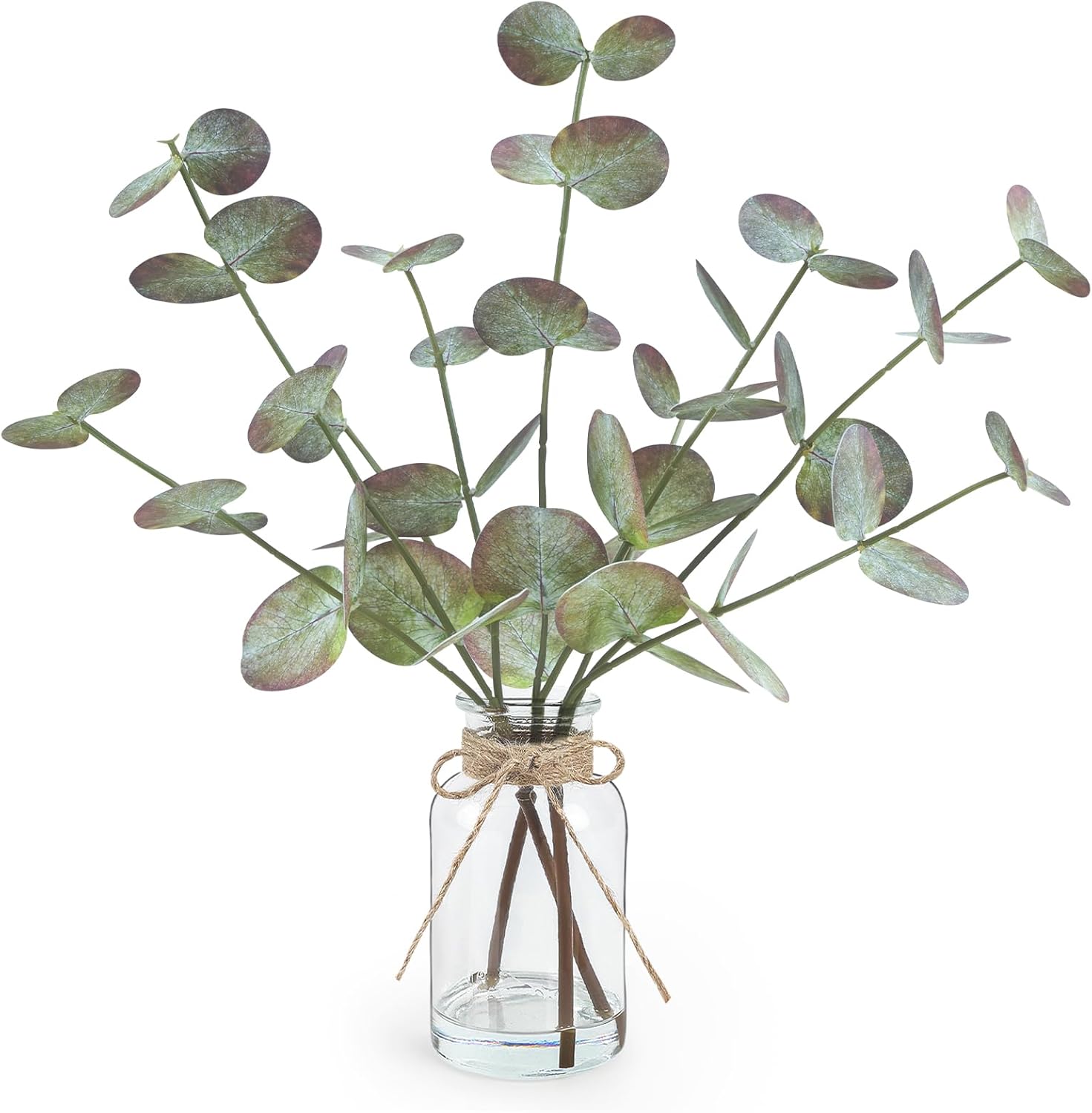 Artificial Green Eucalyptus Stems in Clear Glass Vase with Faux Water - Image 12