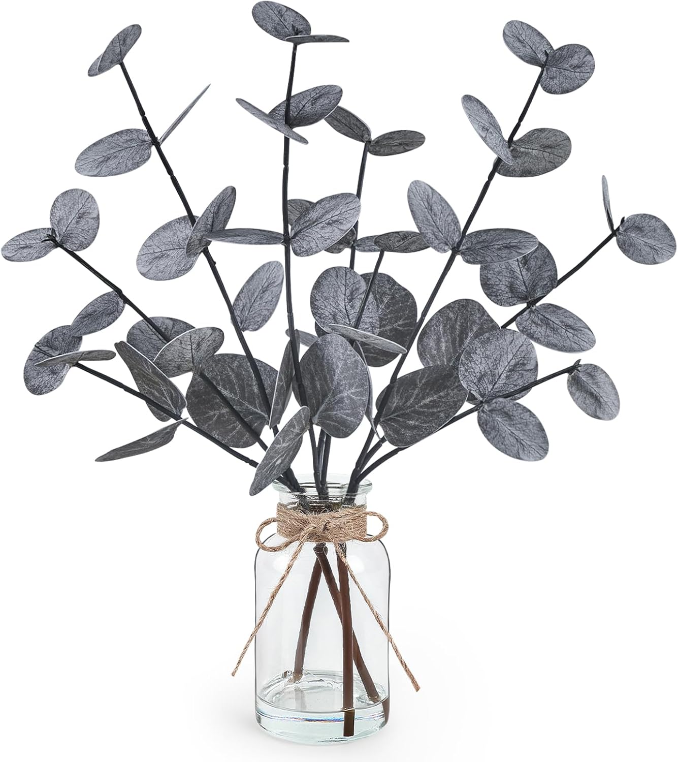 Artificial Green Eucalyptus Stems in Clear Glass Vase with Faux Water - Image 9