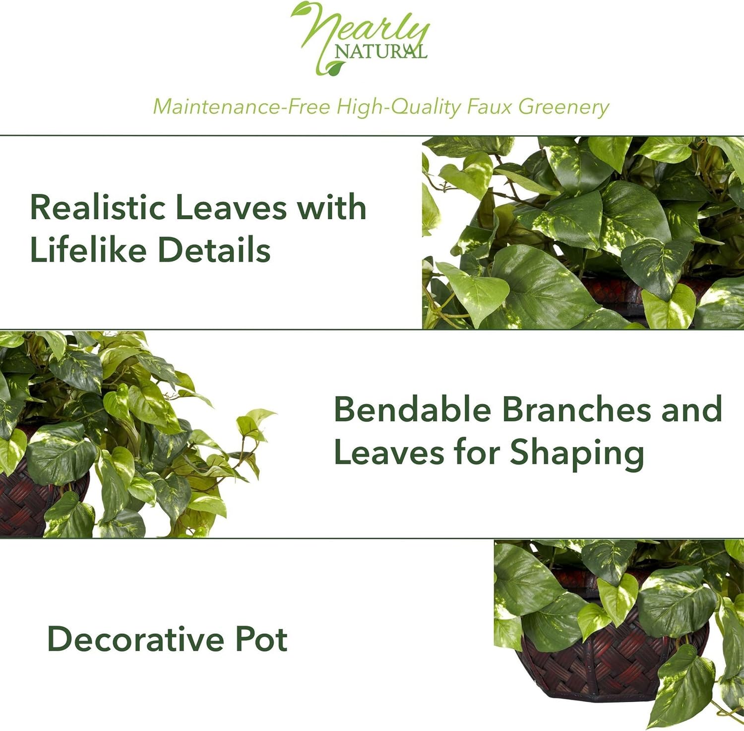 Artificial Pothos Plant in Woven Decorative Vase - Image 3