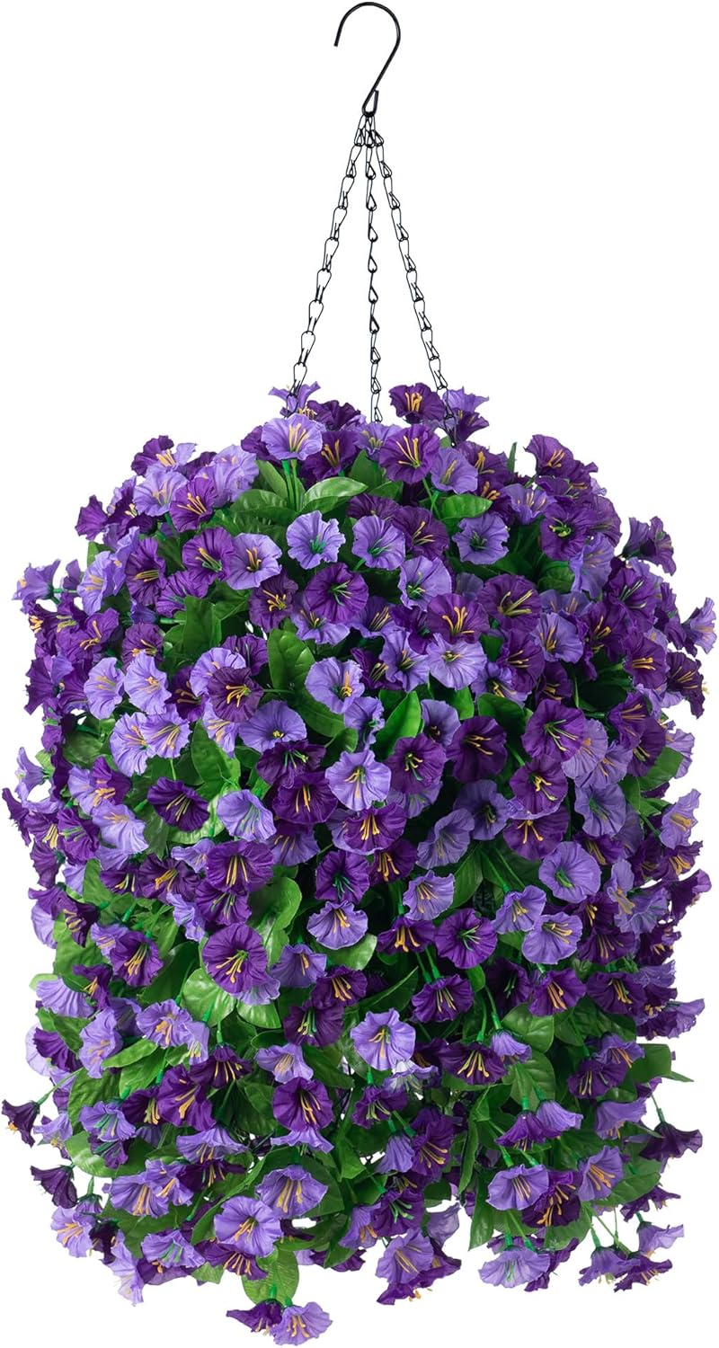 Vibrant Artificial Purple Morning Glory Hanging Basket - Image 11