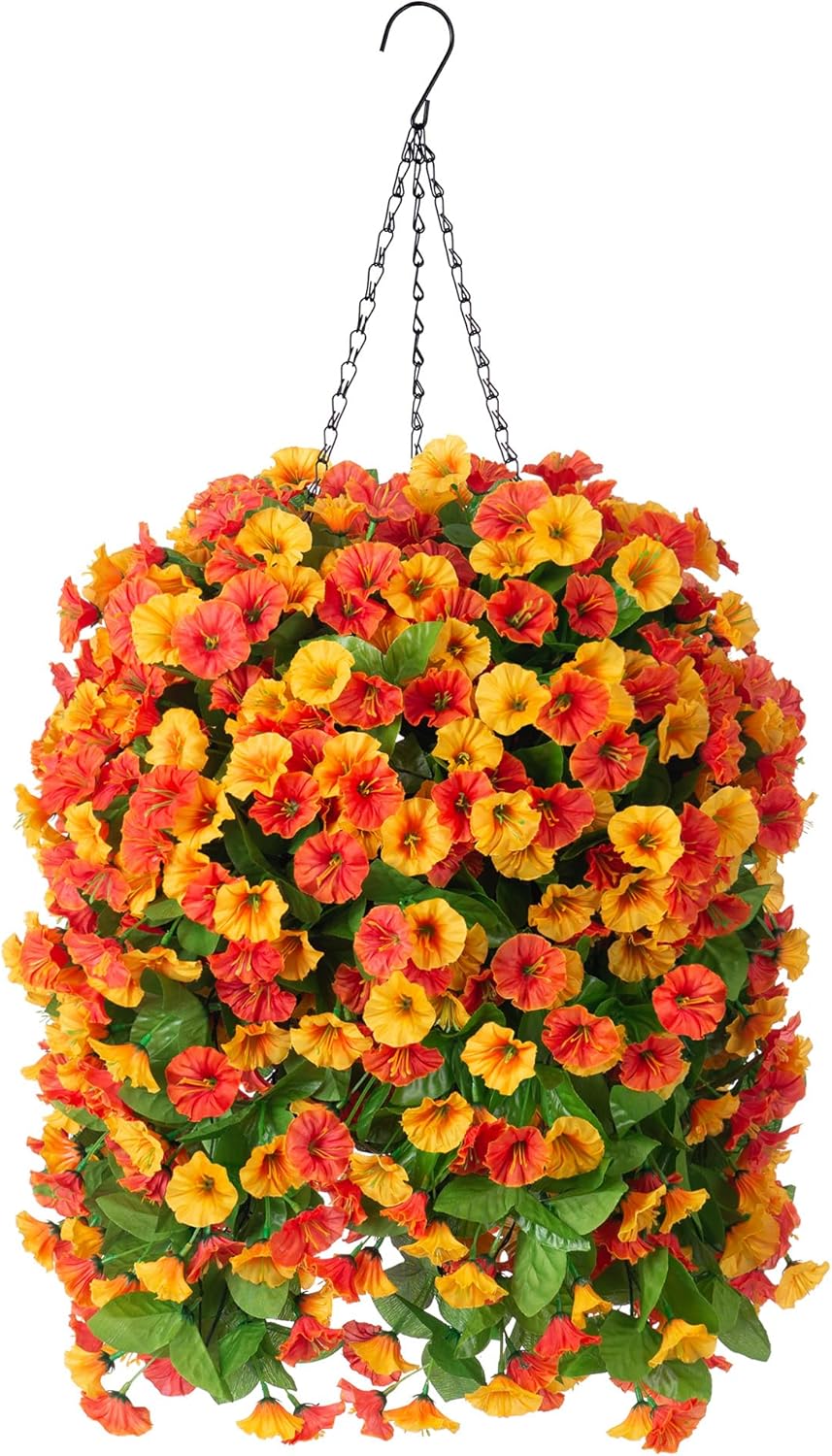 Vibrant Artificial Purple Morning Glory Hanging Basket - Image 13