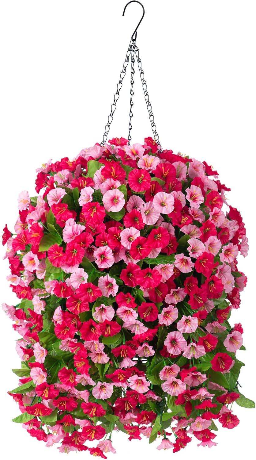 Vibrant Artificial Purple Morning Glory Hanging Basket - Image 15