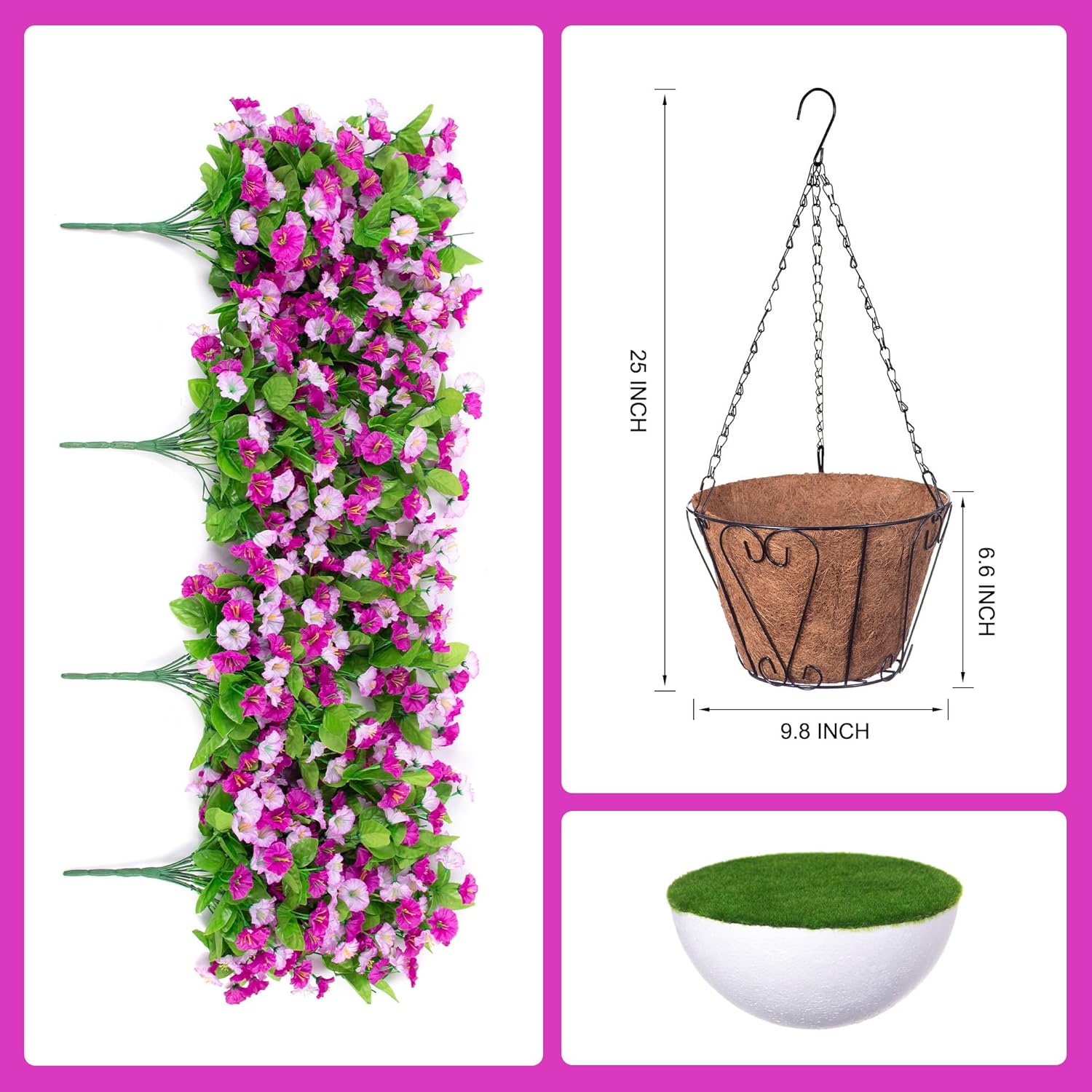 Vibrant Artificial Purple Morning Glory Hanging Basket - Image 3