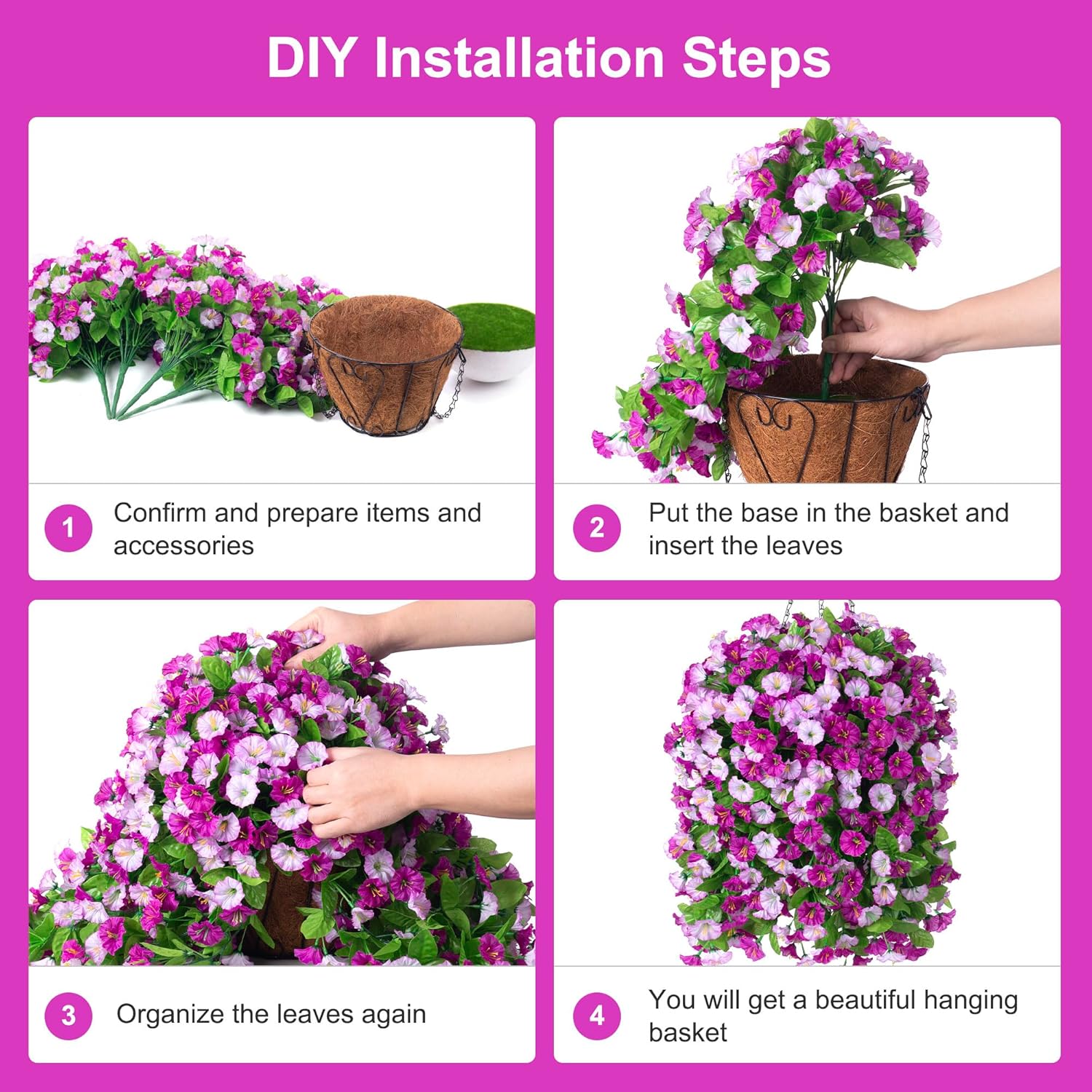 Vibrant Artificial Purple Morning Glory Hanging Basket - Image 4