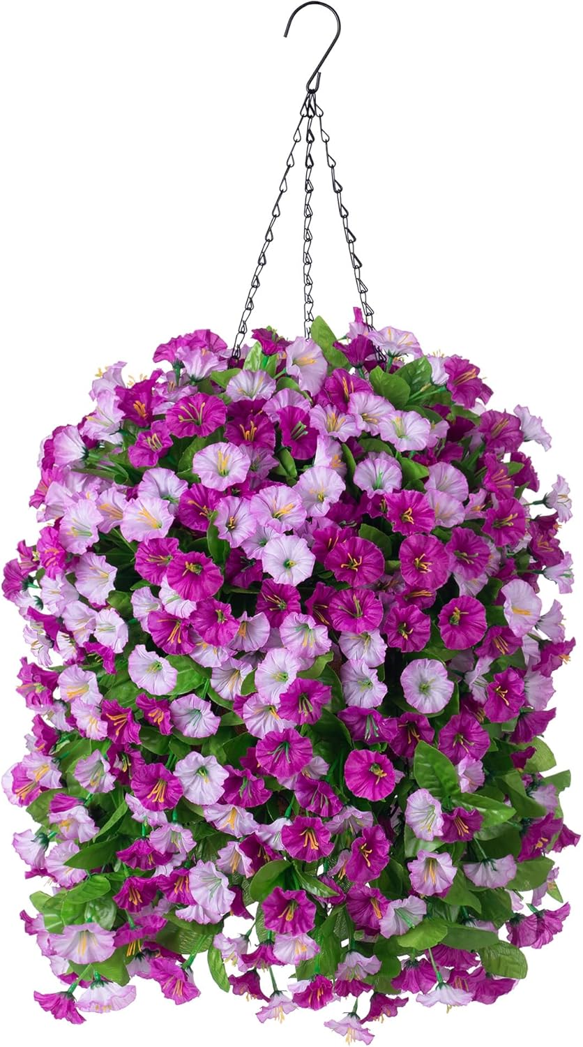 Vibrant Artificial Purple Morning Glory Hanging Basket