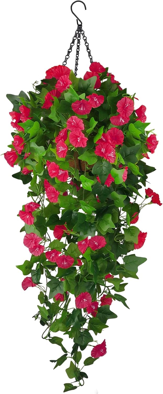 Artificial Purple Morning Glory Hanging Basket with Green Foliage - Image 10