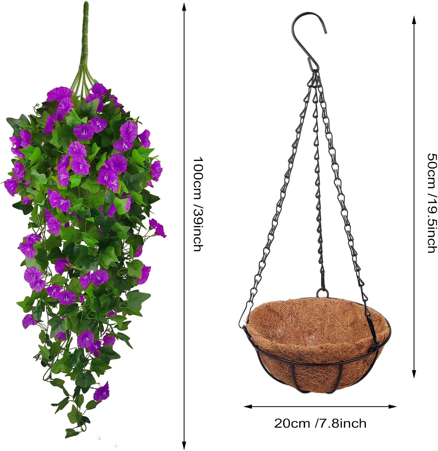 Artificial Purple Morning Glory Hanging Basket with Green Foliage - Image 3