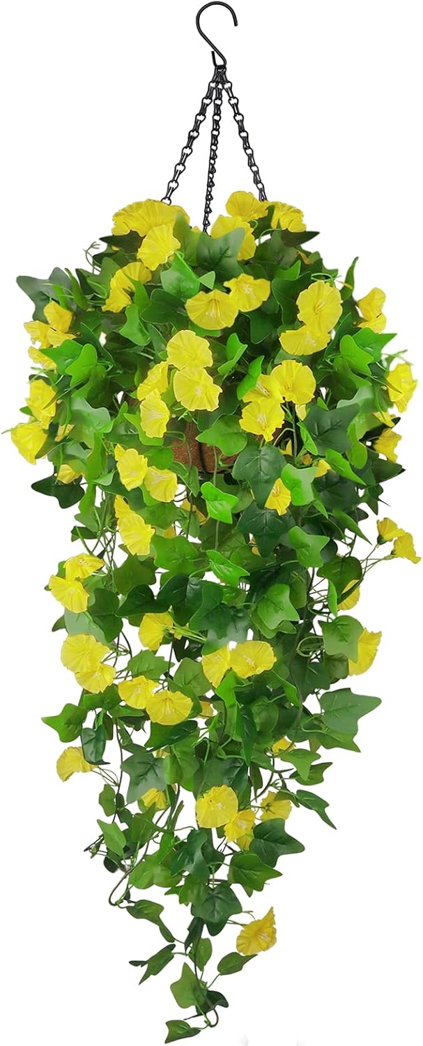Artificial Purple Morning Glory Hanging Basket with Green Foliage - Image 7