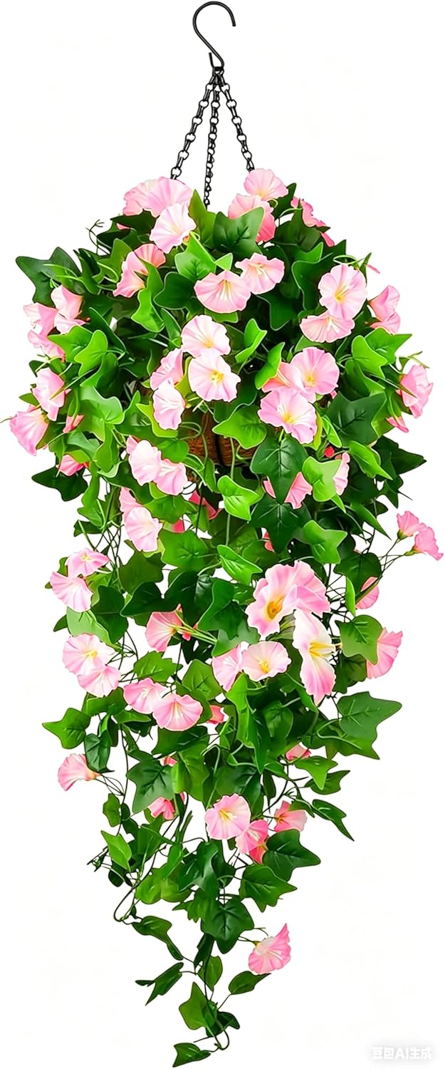Artificial Purple Morning Glory Hanging Basket with Green Foliage - Image 9