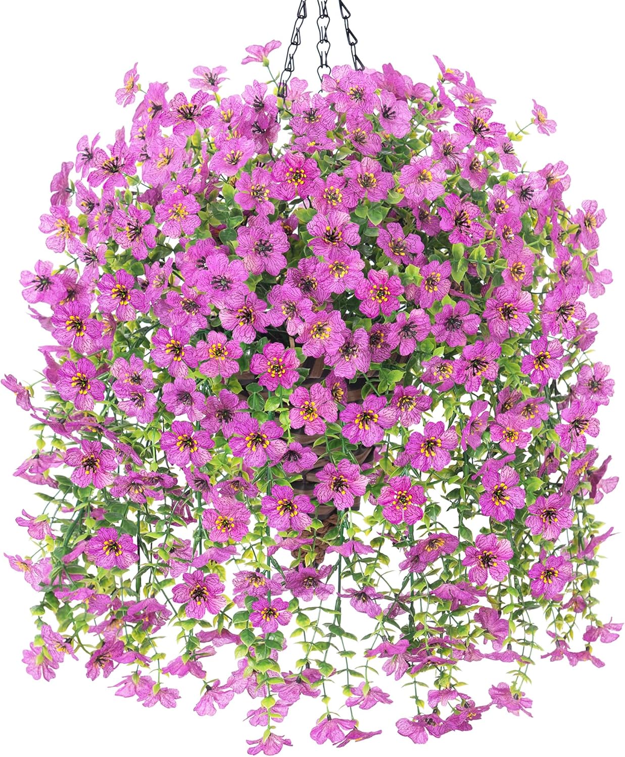 Dark Purple Hot Pink Artificial Hanging Flowers Basket - Image 11