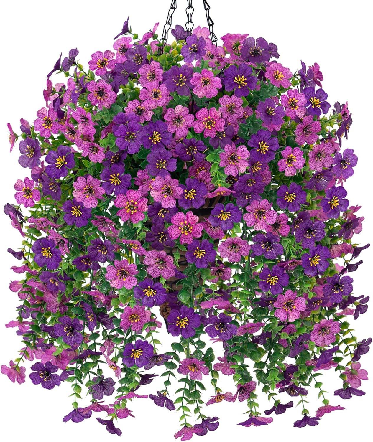 Dark Purple Hot Pink Artificial Hanging Flowers Basket - Image 12