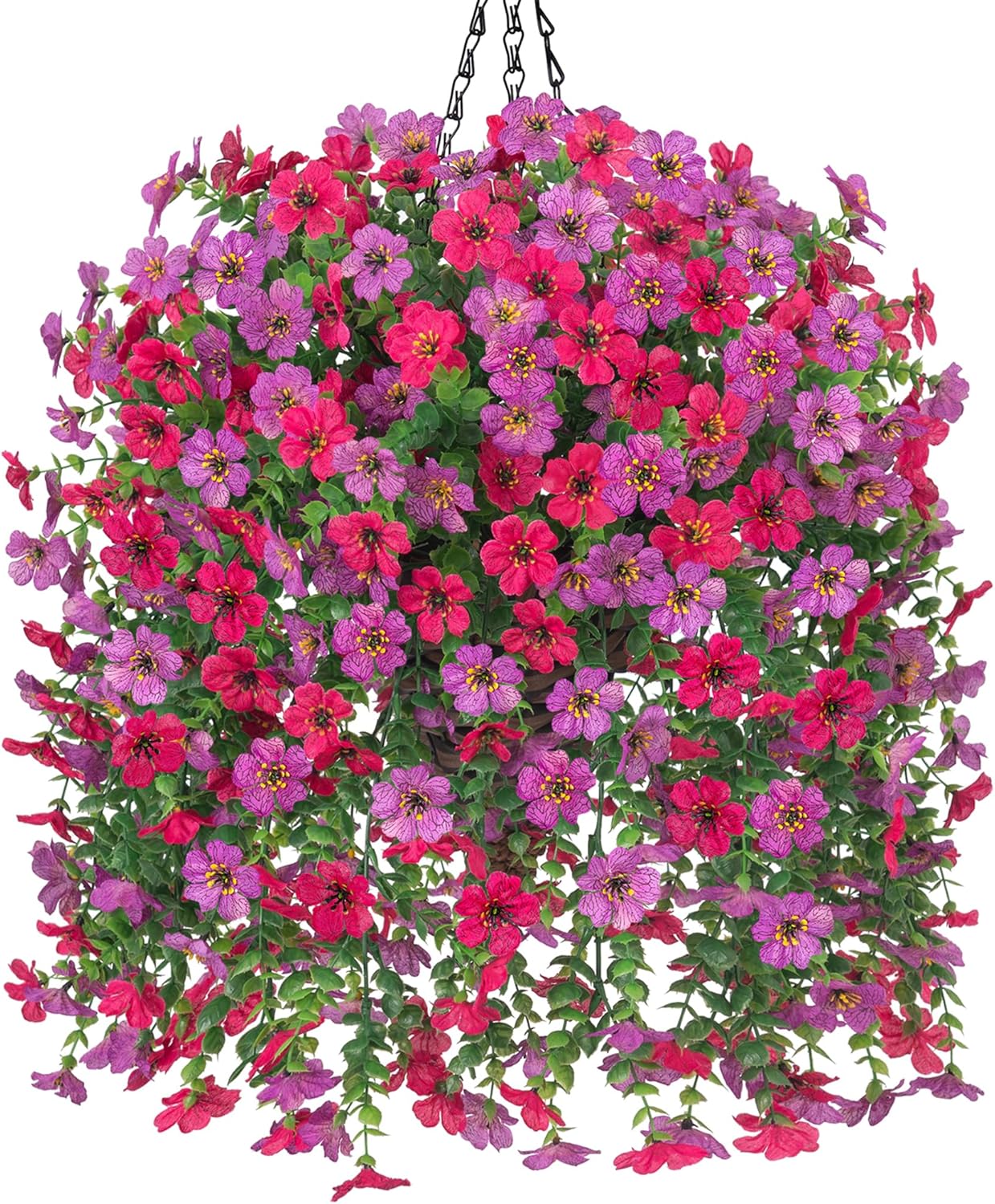 Dark Purple Hot Pink Artificial Hanging Flowers Basket - Image 18