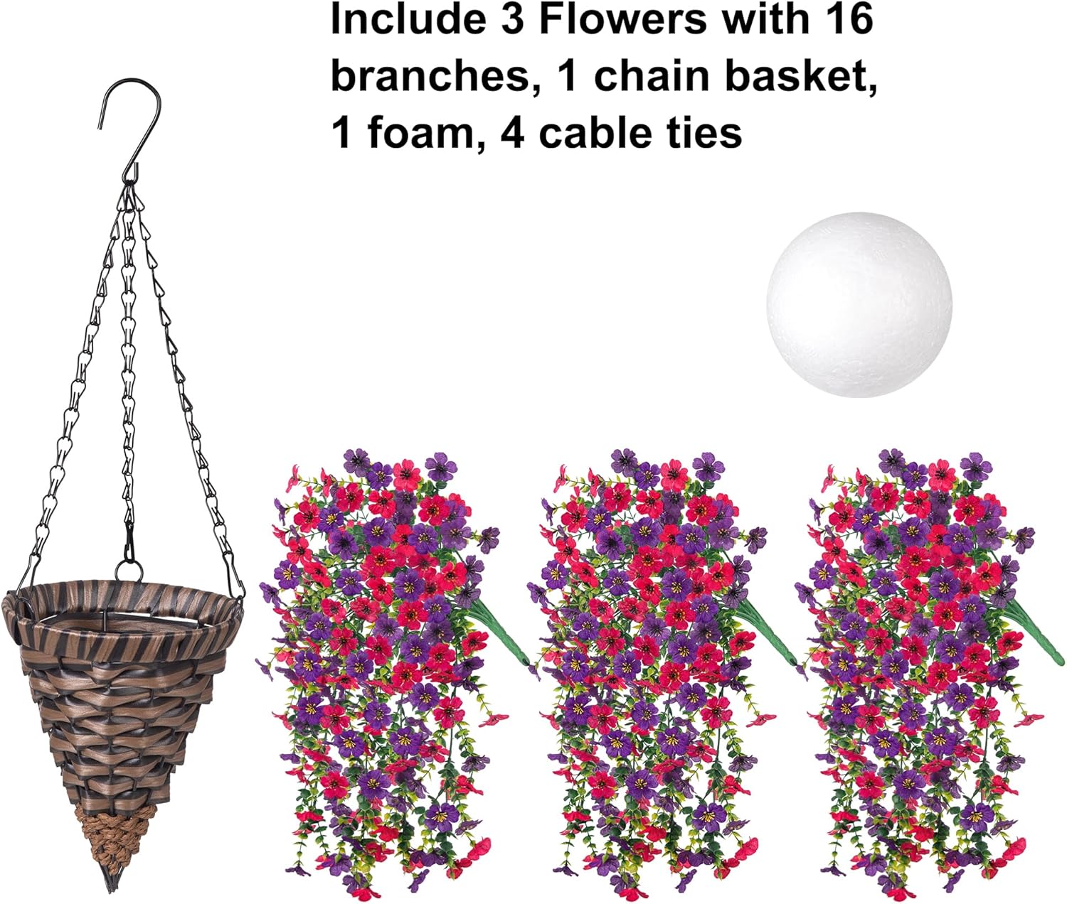 Dark Purple Hot Pink Artificial Hanging Flowers Basket - Image 5