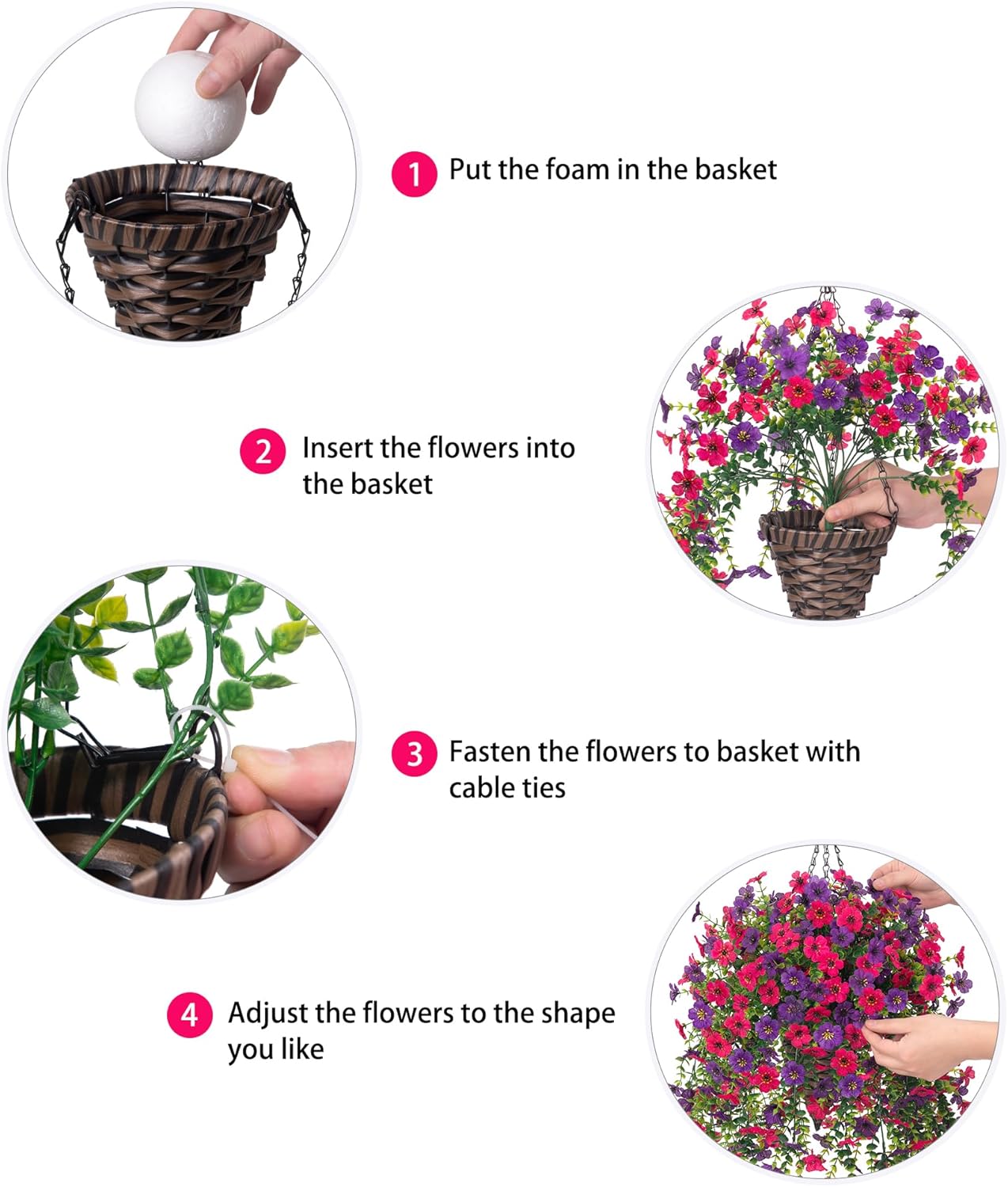 Dark Purple Hot Pink Artificial Hanging Flowers Basket - Image 6