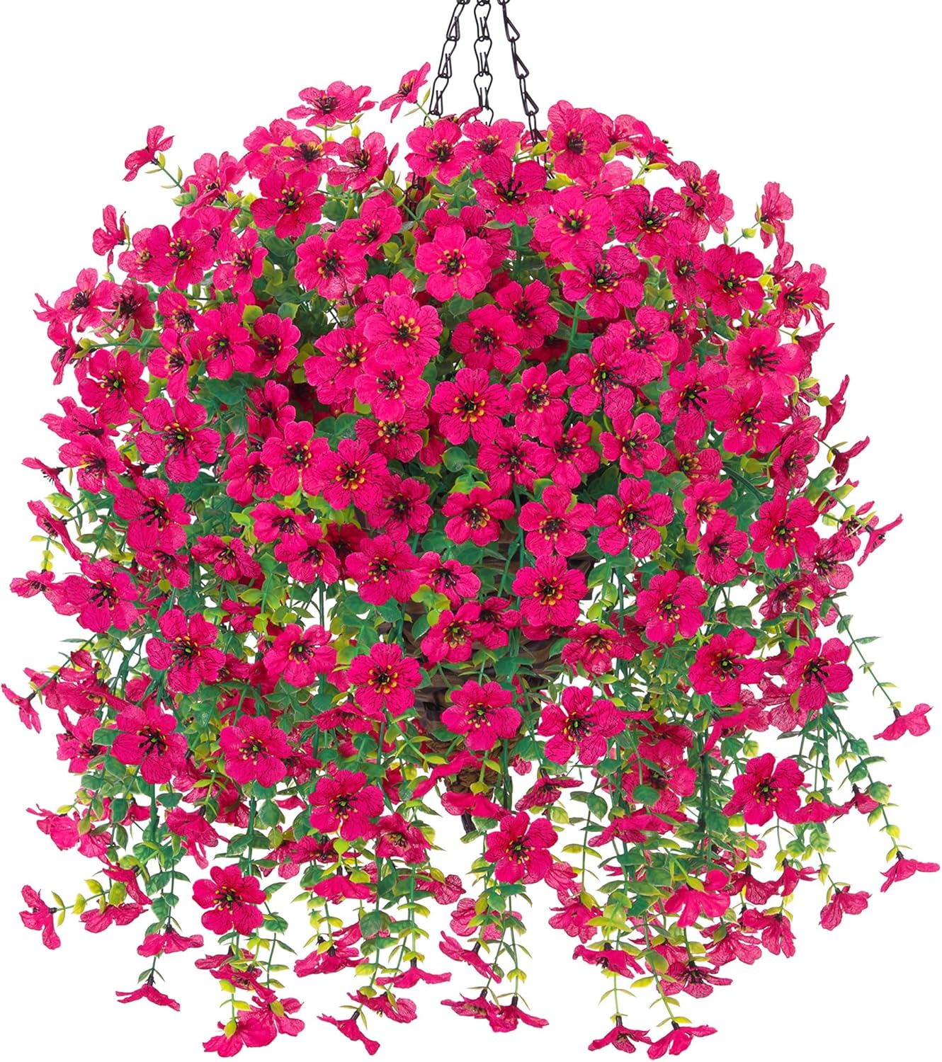 Dark Purple Hot Pink Artificial Hanging Flowers Basket - Image 9