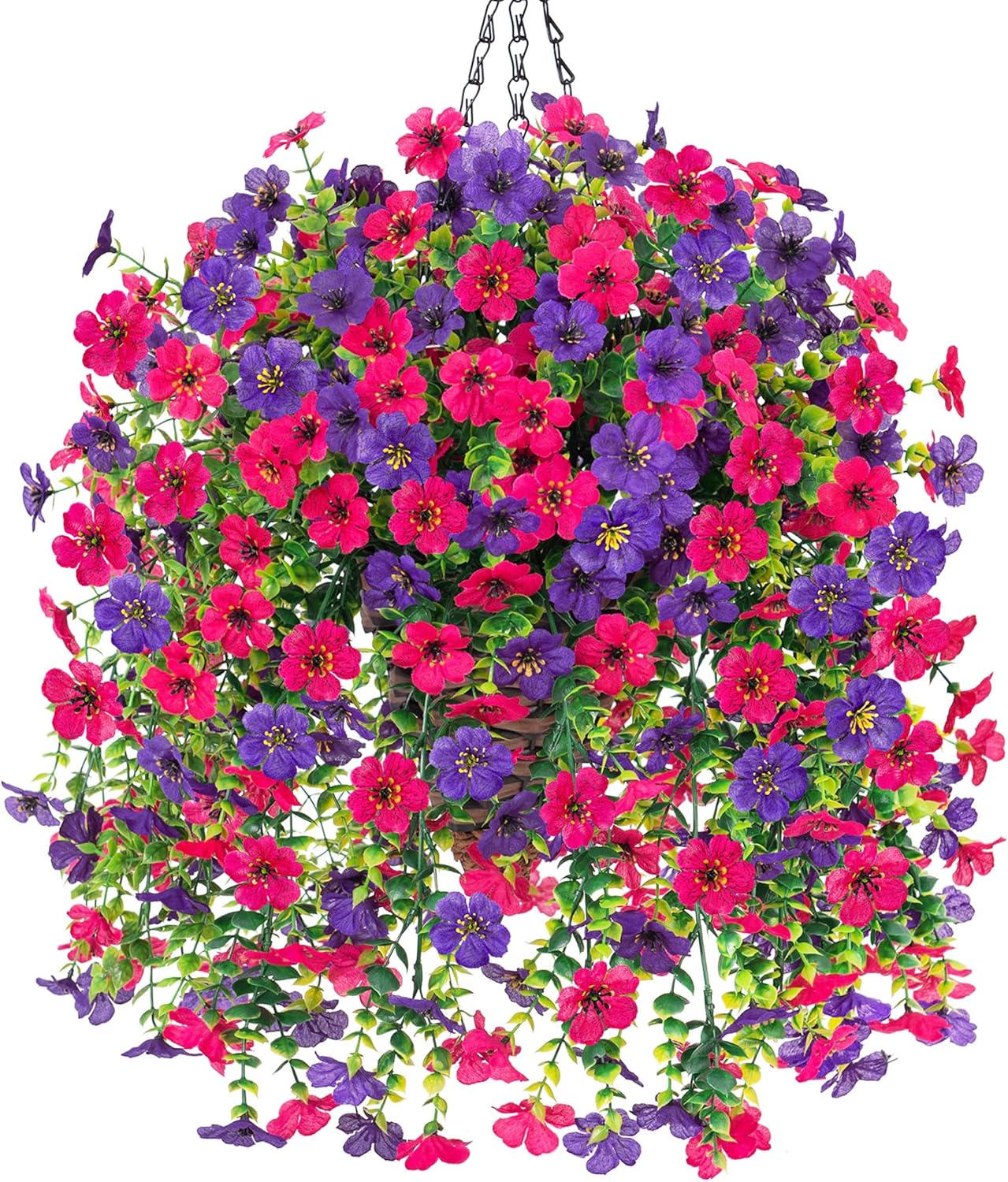 Dark Purple Hot Pink Artificial Hanging Flowers Basket