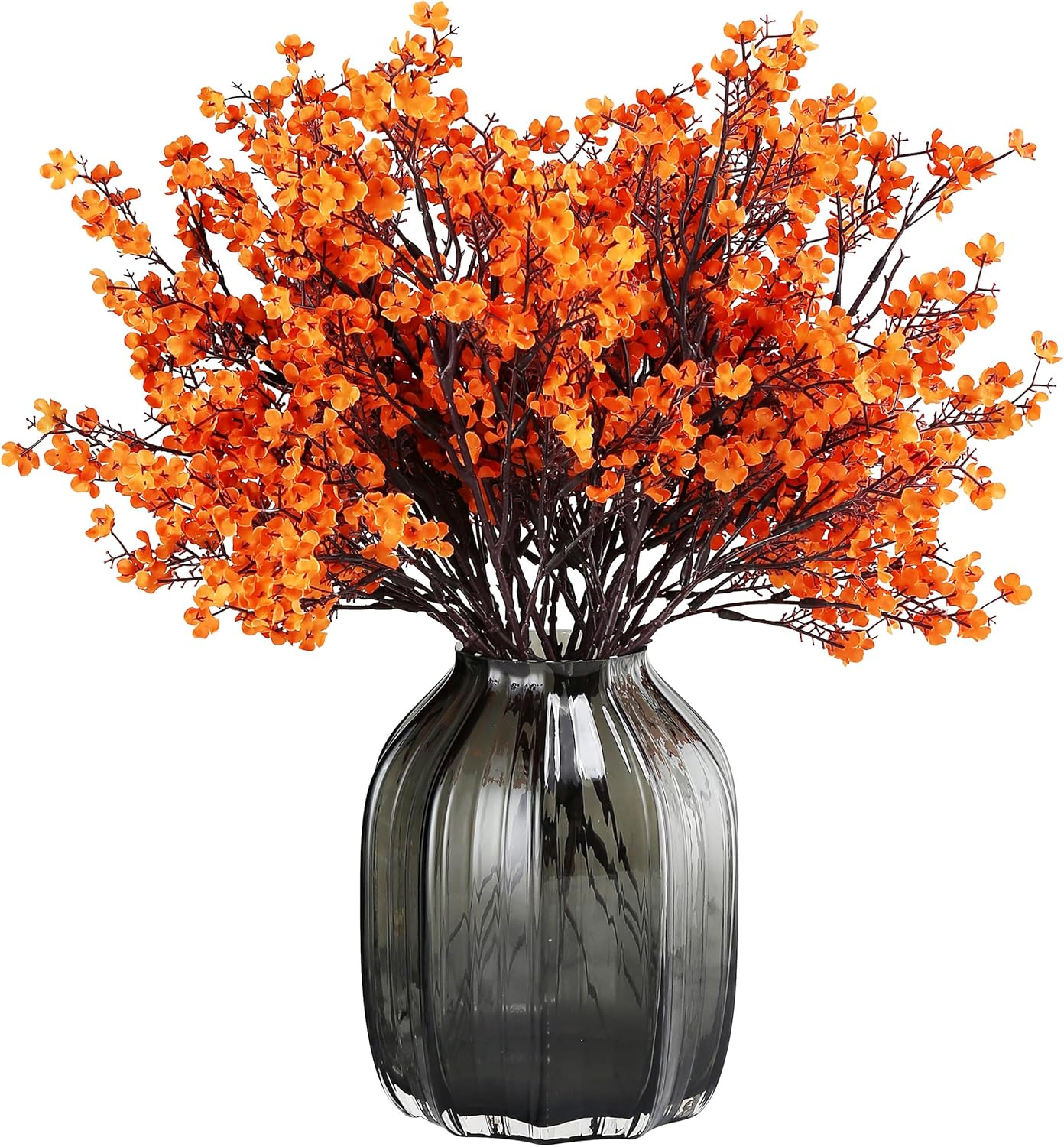 Jaky-global Babys Breath Orange Silk Artificial Flowers 6 Bundle European Fake Silk Plants Decor Wedding Party Farmhouse Decoration Bouquets Real