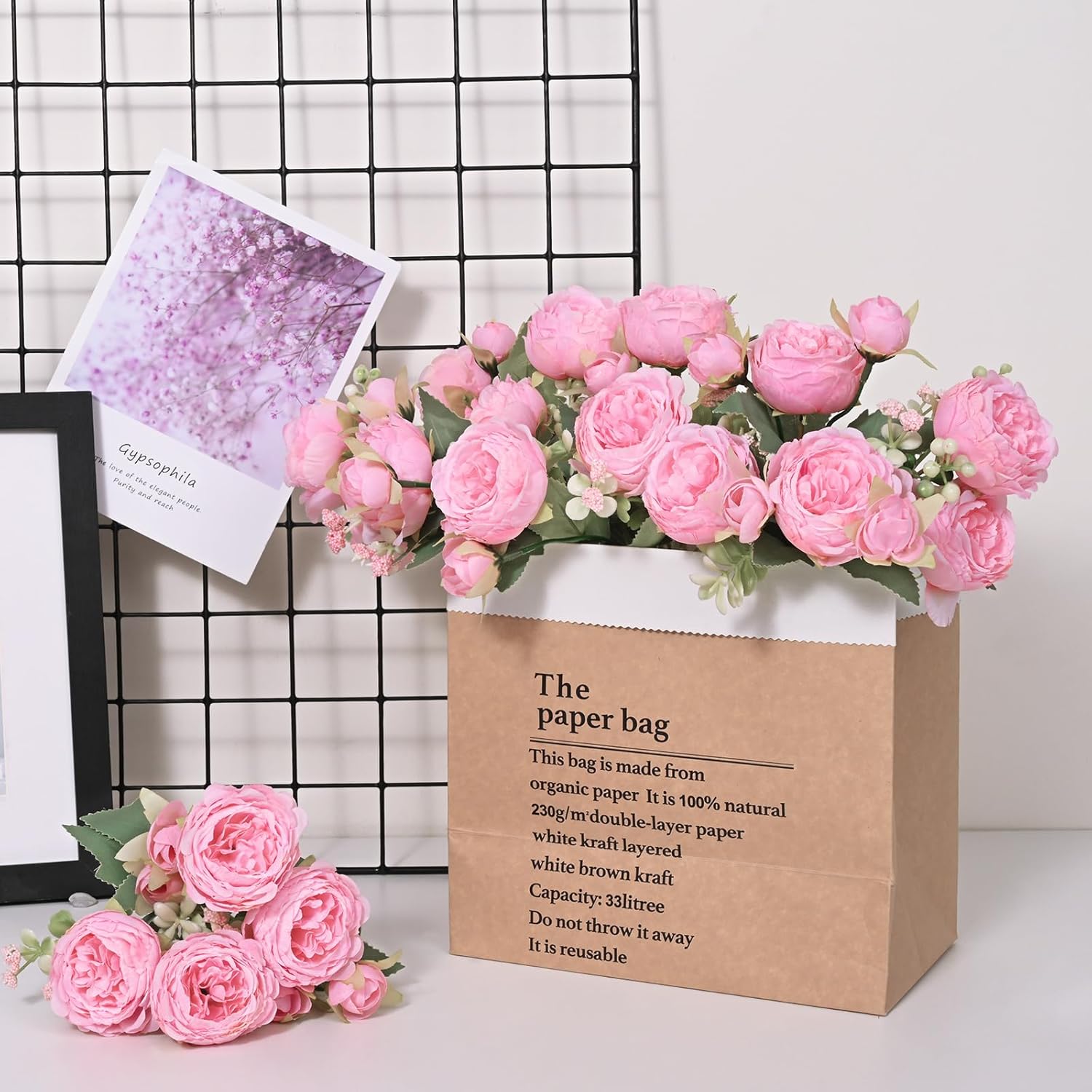 Light Pink Artificial Peony Flower Bouquet - Image 5