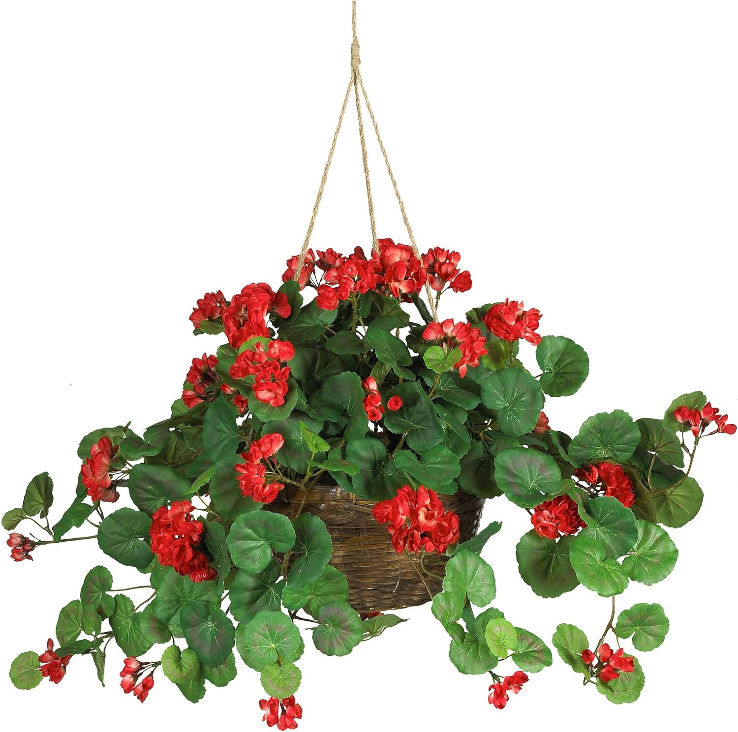 Nearly Natural 24in Artificial Geranium Hanging Basket Faux Floral Plant For Indoor Home Porch Decor, Red Product