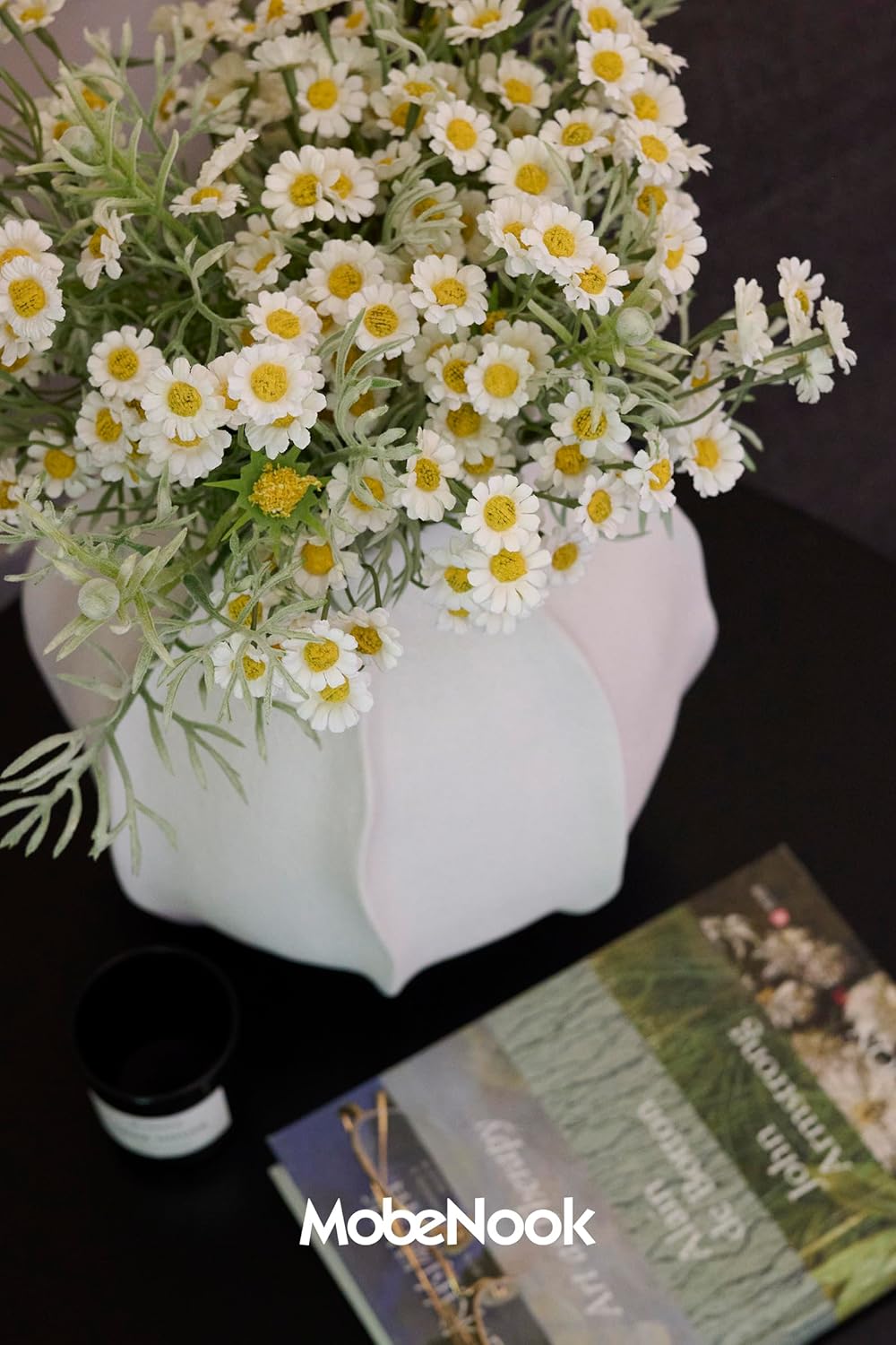 White Daisy Artificial Flower Bouquet with Green Foliage - Image 2