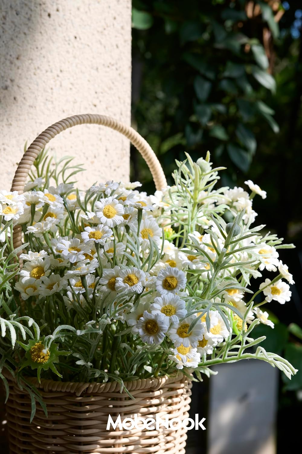 White Daisy Artificial Flower Bouquet with Green Foliage - Image 4