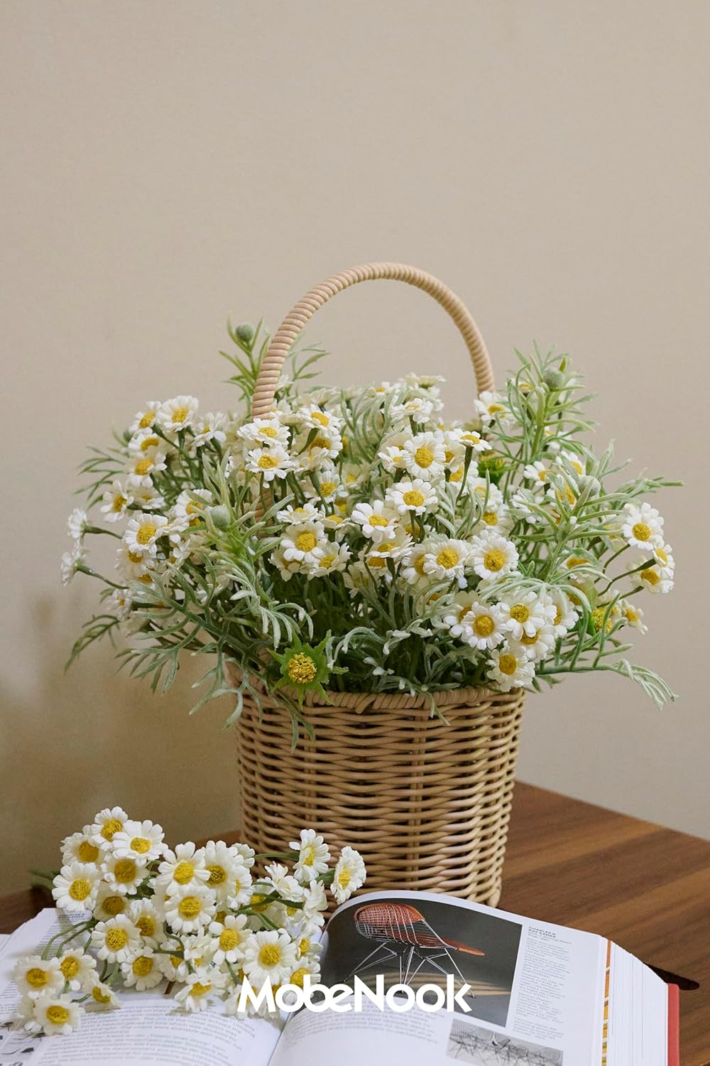White Daisy Artificial Flower Bouquet with Green Foliage - Image 6