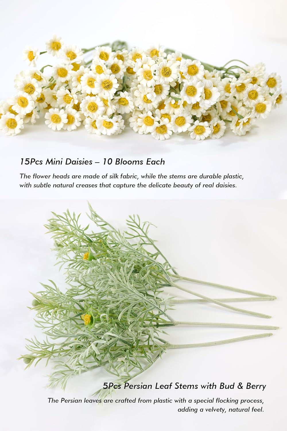 White Daisy Artificial Flower Bouquet with Green Foliage - Image 7